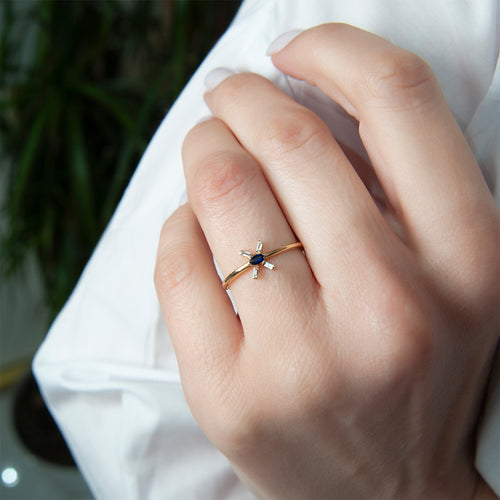 14K Solid Gold Diamond Sapphire Ring