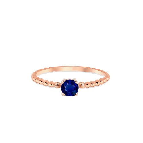 14K Solid Gold Round Cut Sapphire Ring