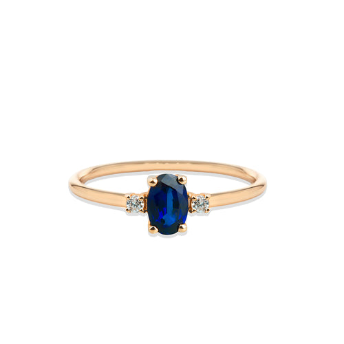 14K Gold Oval Cut Diamond Sapphire Ring