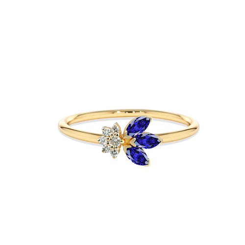 Diamond Sapphire Flower Ring, 14K Gold Everyday Ring