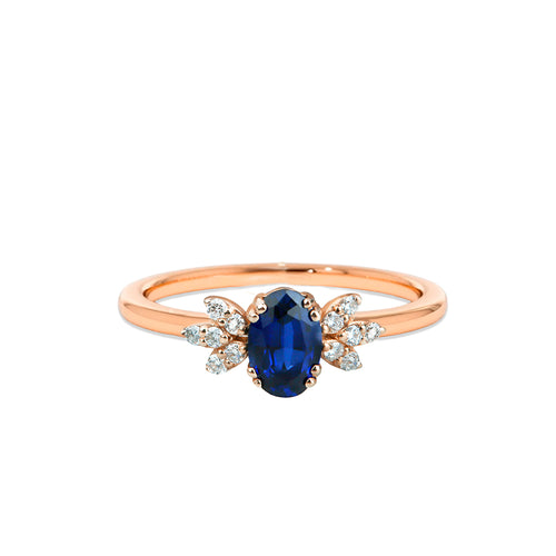 14K Solid Gold Oval Cut Sapphire Ring