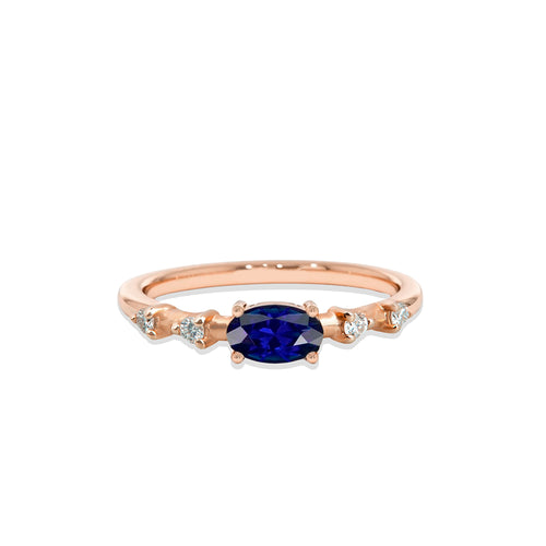 14K Solid Gold Oval Cut Diamond Sapphire Ring
