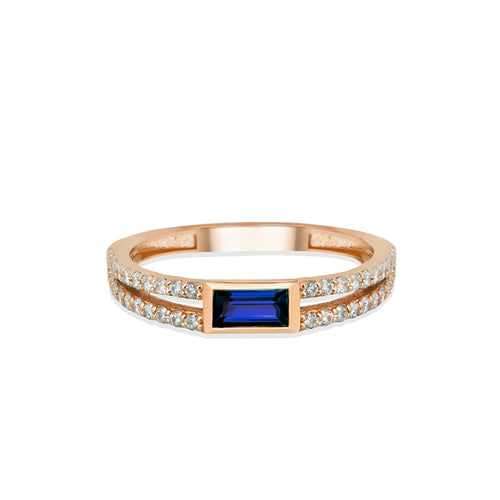 14K Gold Baguette Diamond Sapphire Ring