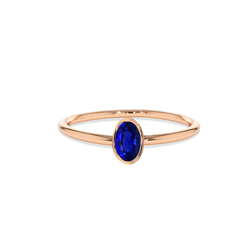 14K Solid Gold Oval Cut Solitaire Sapphire Ring