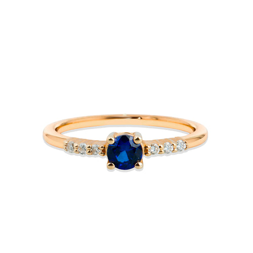 14K Gold Round Cut Diamond Sapphire Ring