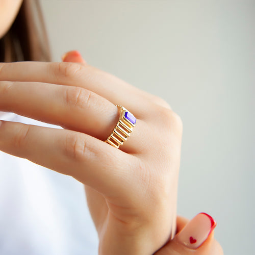 14K Gold Natural Sapphire Band Ring