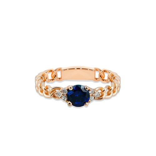 14K Gold Diamond Sapphire Chain Ring