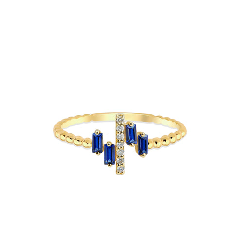 14K Solid Gold Diamond Sapphire Statement Ring