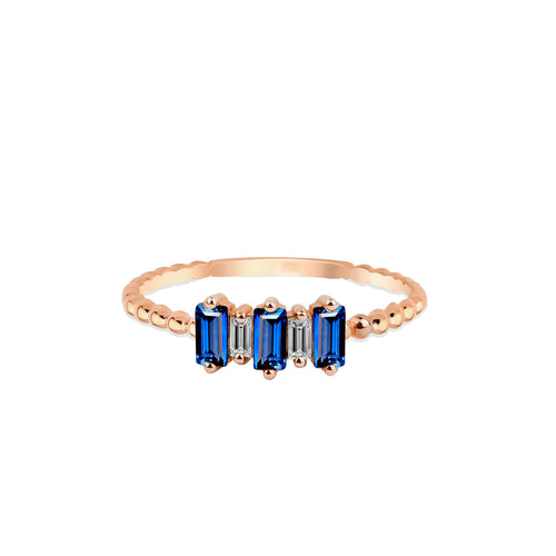 14K Gold Baguette Diamond Sapphire Ring