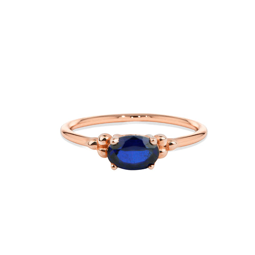 14K Solid Gold Oval Minimalist Natural Diamond Sapphire Ring