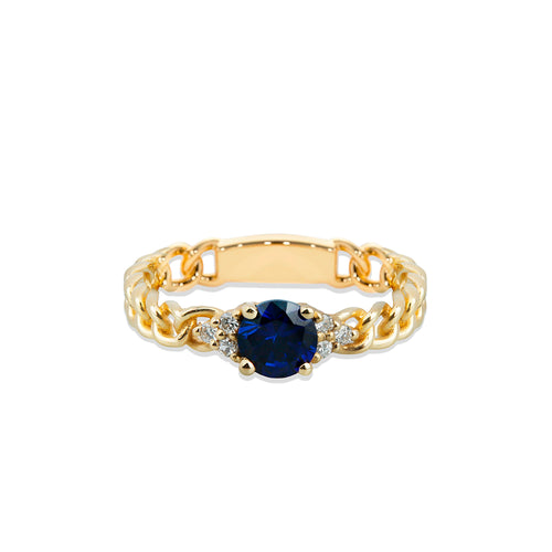 14K Gold Diamond Sapphire Chain Ring