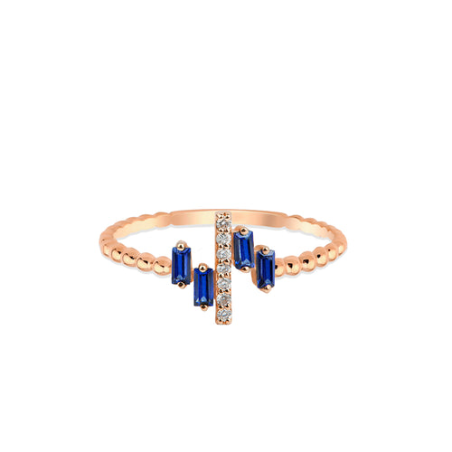 14K Solid Gold Diamond Sapphire Statement Ring