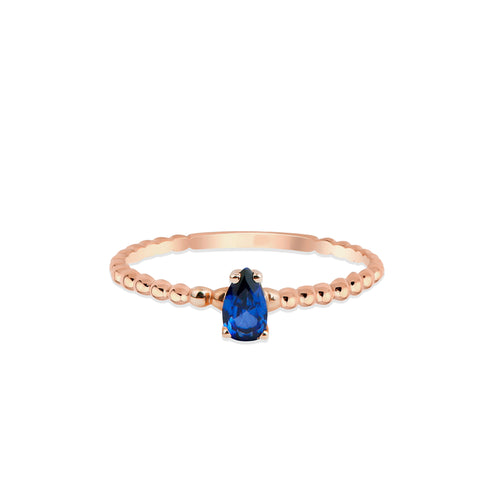 14K Solid Gold Pear Cut Sapphire Ring