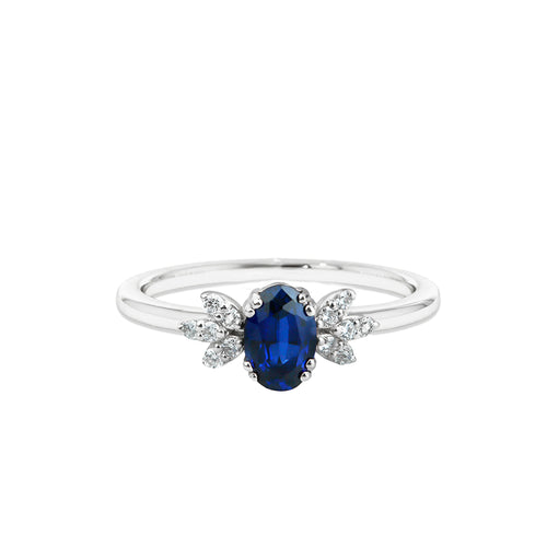 14K Solid Gold Oval Cut Sapphire Ring
