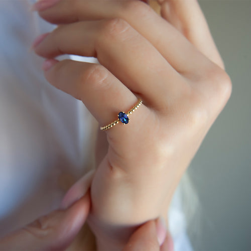 14K Solid Gold Oval Cut Sapphire Ring