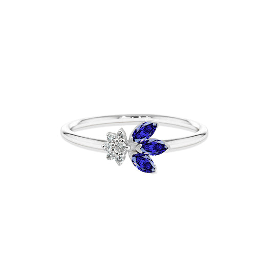 Diamond Sapphire Flower Ring, 14K Gold Everyday Ring