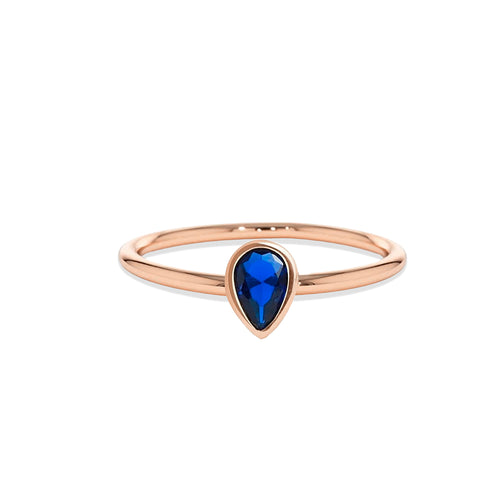 14K Solid Gold Pear Cut Solitaire Sapphire Ring