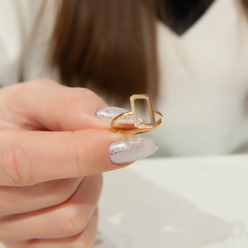 14K Solid Gold Ring, Frame Ring, Geometric Ring