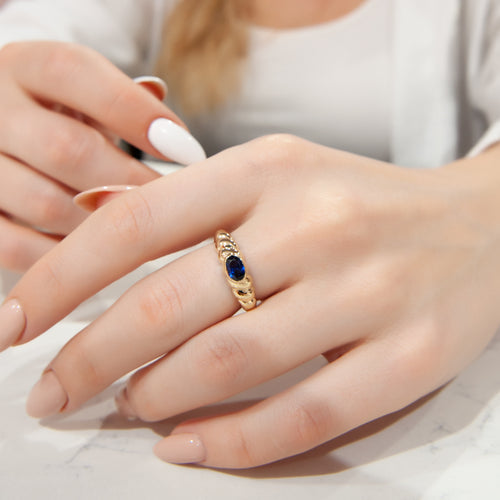 14K Solid Gold Ring with Blue Sapphire Stone