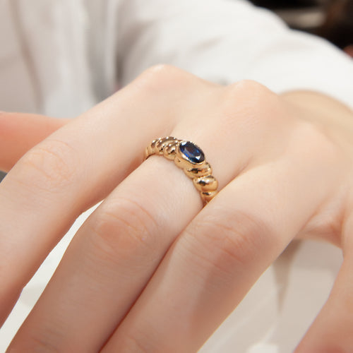 14K Solid Gold Ring with Blue Sapphire Stone