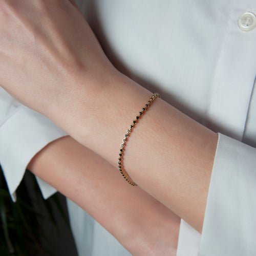 14K Solid Gold Black Diamond Tennis Bracelet
