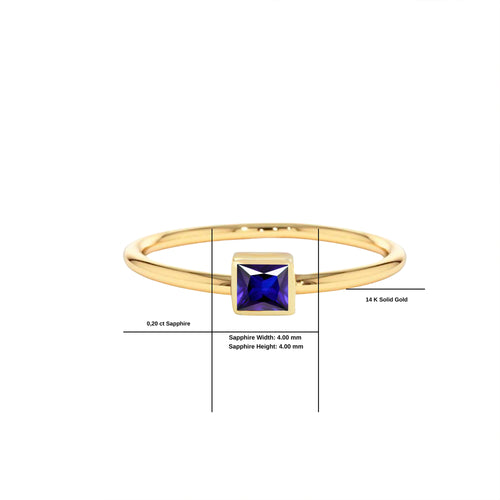 14K Gold Square Cut Solitaire Sapphire Ring