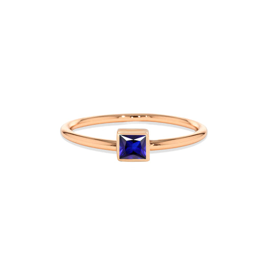 14K Gold Square Cut Solitaire Sapphire Ring