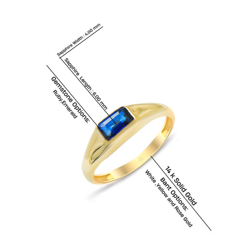 Elegant 14K Gold Sapphire Ring with Rectangular Blue Gemstone