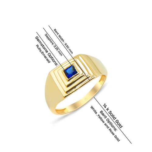 Geometric 14K Gold Sapphire Ring with Square Blue Gemstone