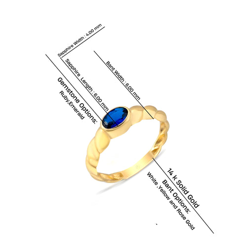 14K Solid Gold Ring with Blue Sapphire Stone
