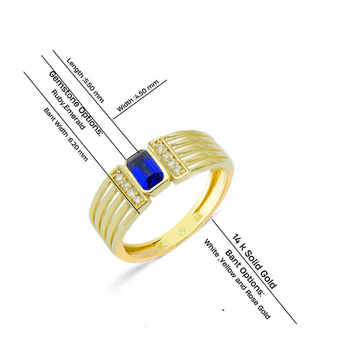 Elegant 14K Gold Ring with Emerald Cut Blue Sapphire and Diamond Accents