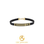 14K Solid Gold Men Bracelet, Men's Black Rubber Cord Gold Bracelet