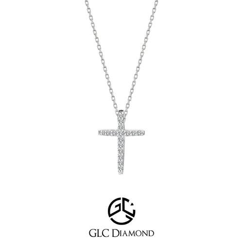 White Gold Cross Necklace, 0.10 CT Diamond Cross Necklace, Minimalist Cross Pendant