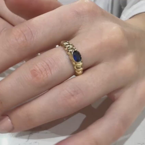 14K Solid Gold Ring with Blue Sapphire Stone