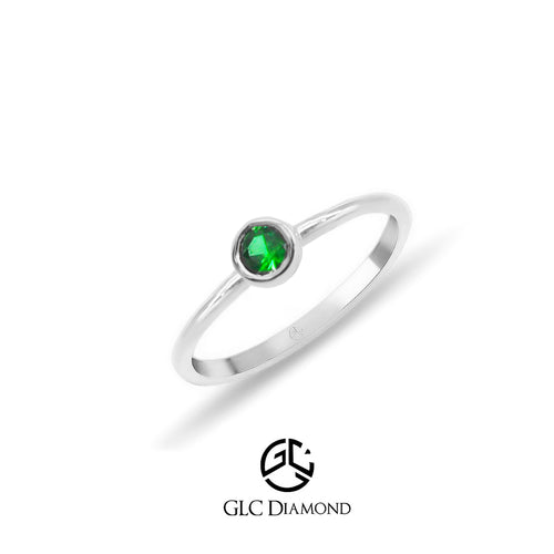 14K Gold Round Cut Solitaire Emerald Ring