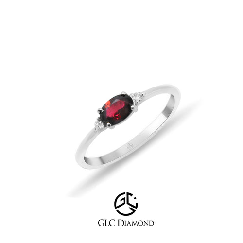 14K Solid Gold Oval Cut Diamond Ruby Ring