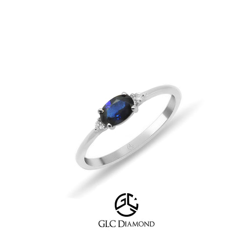 14K Solid Gold Oval Cut Diamond Sapphire Ring