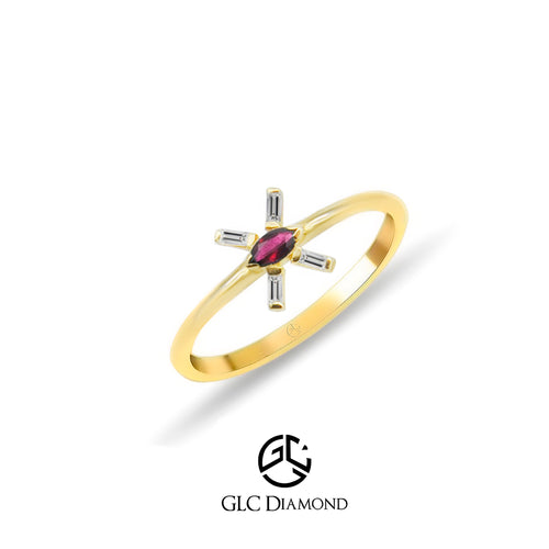 14K Solid Gold Diamond Ruby Ring