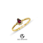 14K Gold Pear Cut Natural Diamond Ruby Ring