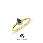 14K Gold Pear Cut Diamond Sapphire Ring