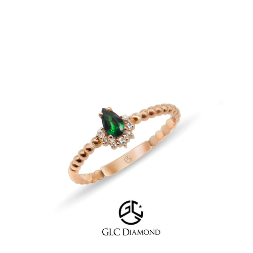 14K Gold Pear Cut Diamond Emerald Ring