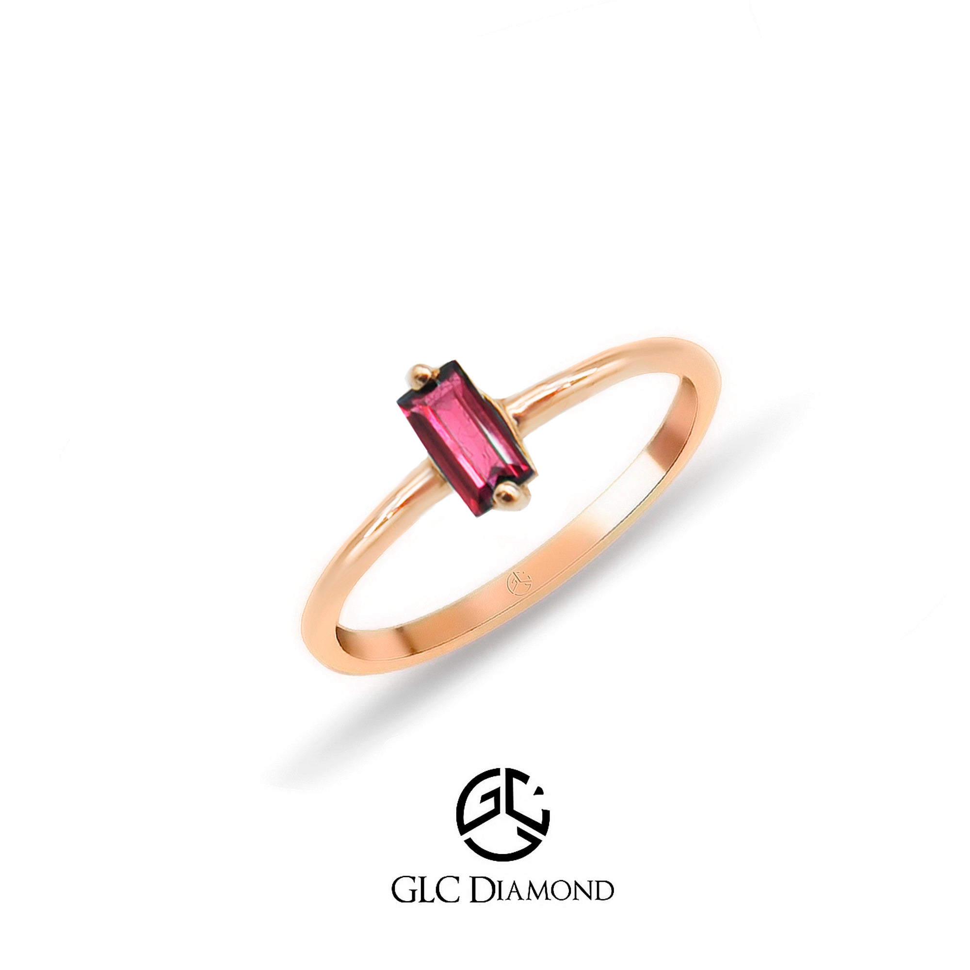 14K Solid Gold Baguette Cut Solitaire Natural Ruby Ring