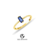 14K Solid Gold Baguette Cut Solitaire Sapphire Ring