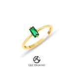 14K Solid Gold Baguette Cut Solitaire Emerald Ring