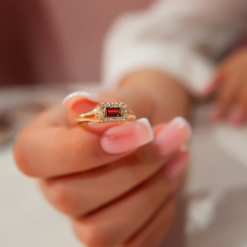 14K Gold Ruby Diamond Signet Ring