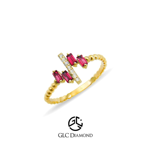 14K Solid Gold Diamond Ruby Statement Ring