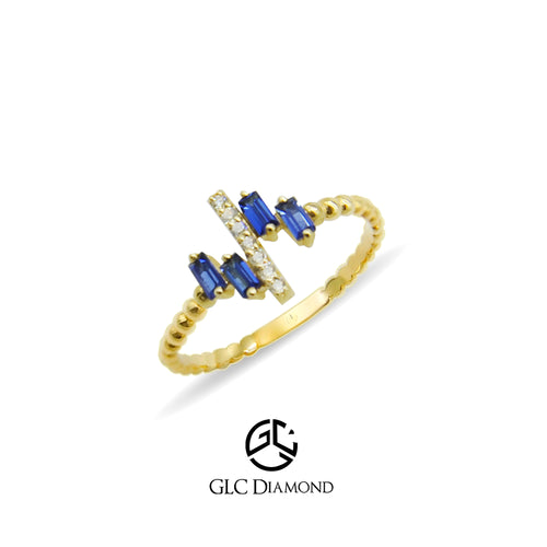 14K Solid Gold Diamond Sapphire Statement Ring