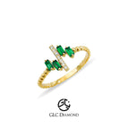 14K Solid Gold Diamond Emerald Statement Ring