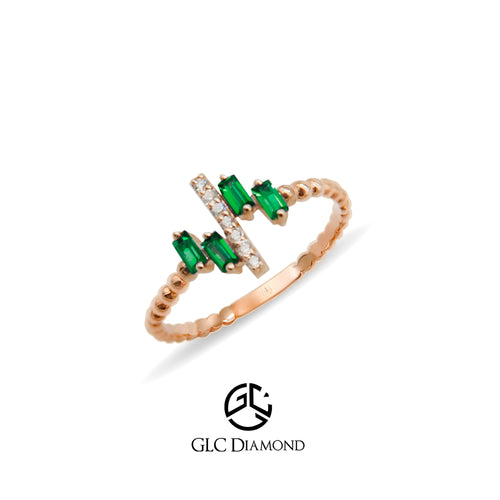 14K Solid Gold Diamond Emerald Statement Ring