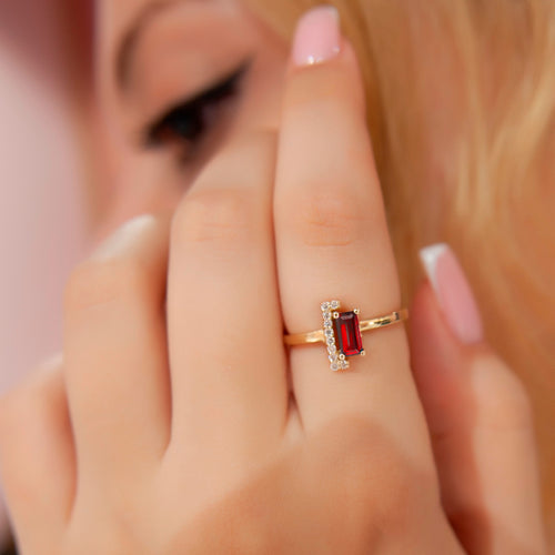 14K Solid Gold Baguette Diamond Ruby Ring